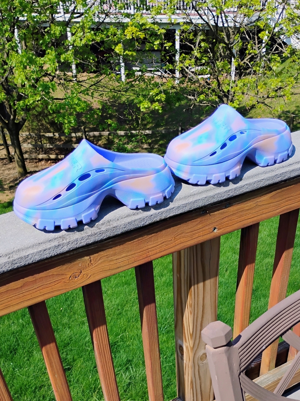NWT Hunter Pastel Tie Dye Platform Clogs Mules Sandals Chunky Wedge Slip On - 9 - Picture 4 of 12